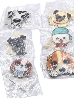 Comic Dogs 6 Pin Brooch  Assorted Breeds K-9s Plastic Small 1.5"  #3